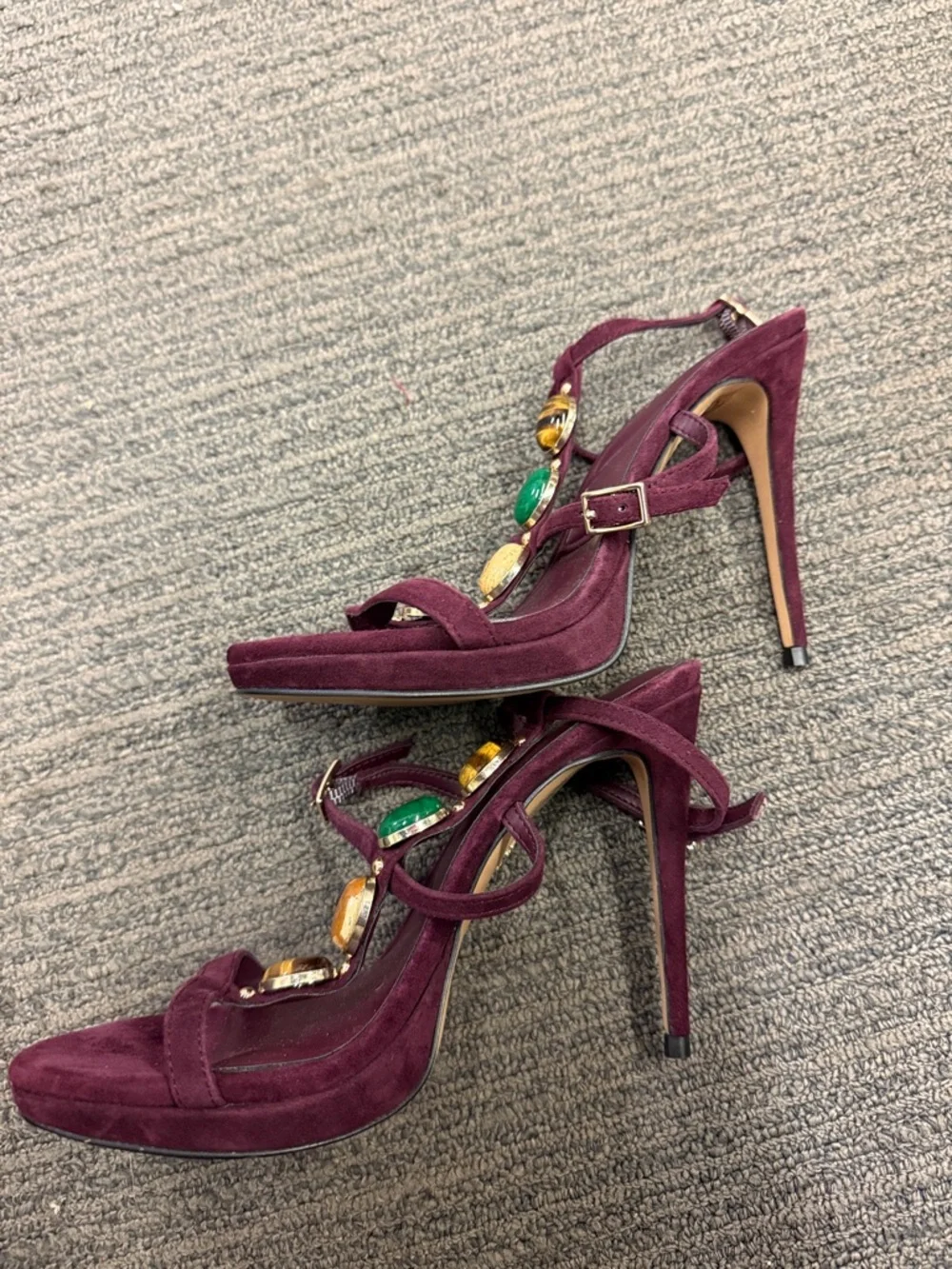ALDO Plum Suede Gem-Embellished Strappy Sandals - Picture 3 of 5